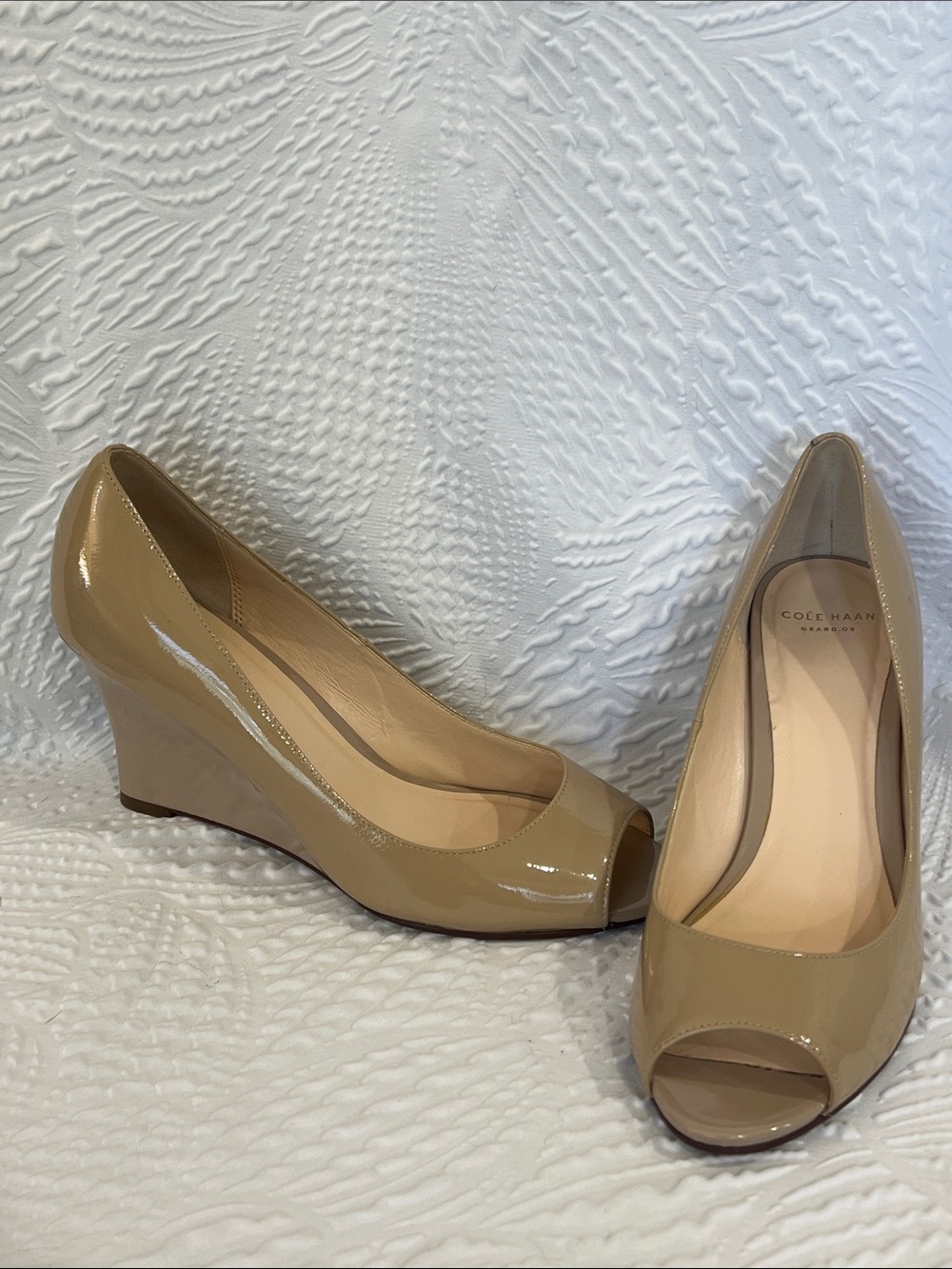 Cole Haan Kenzie Peep Toe Patent Wedges